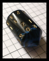 Dice : Dice - 20D - Crystal Caste Bullet Black and Blue Swirl with Gold Numerals Gen Con 2009